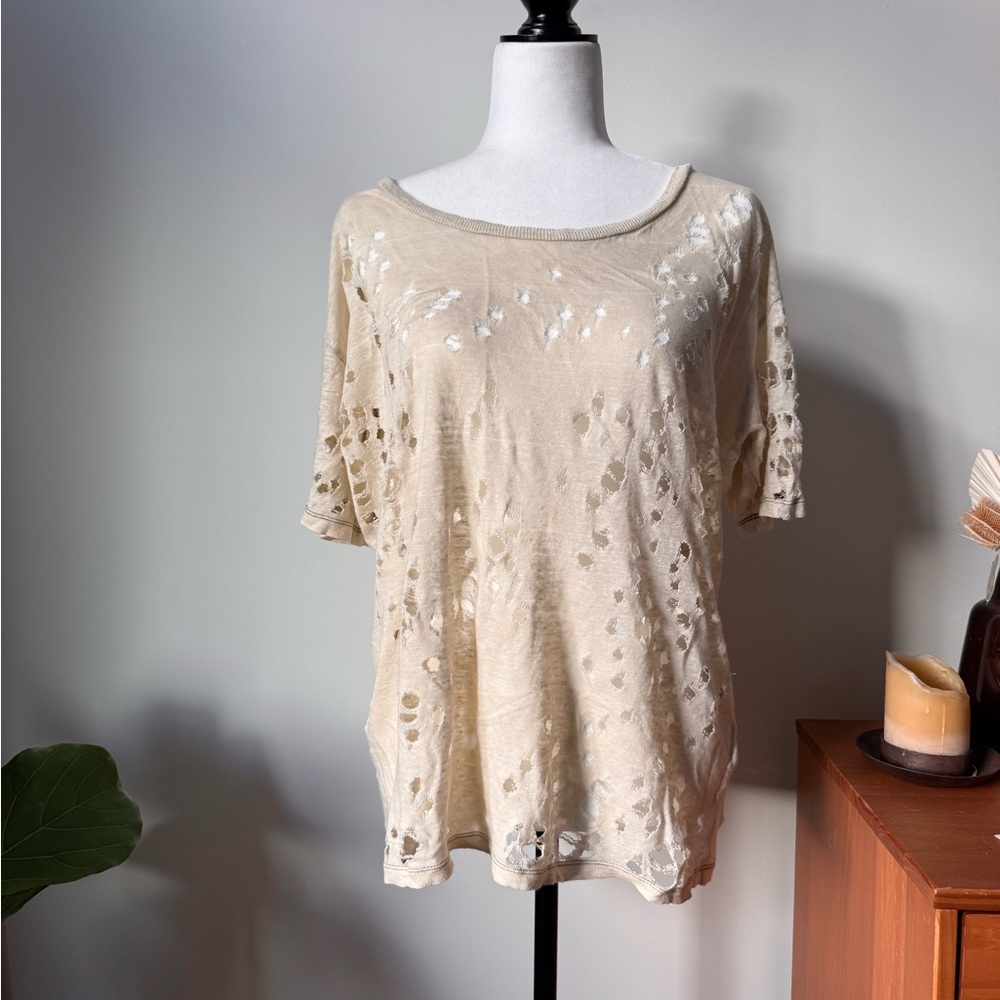 IRO Paris Distressed Linen Tee – Size M